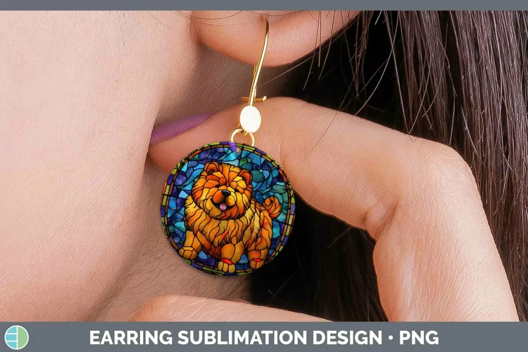Stained Glass Dog Chow Chow Round Earrings Sublimation Earri