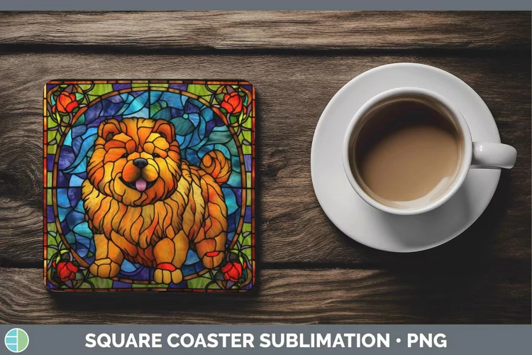 Stained Glass Dog Chow Chow Square Coaster Sublimation Coast