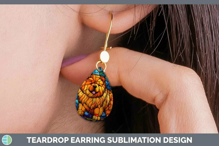 Stained Glass Dog Chow Chow Teardrop Earrings Sublimation Ea