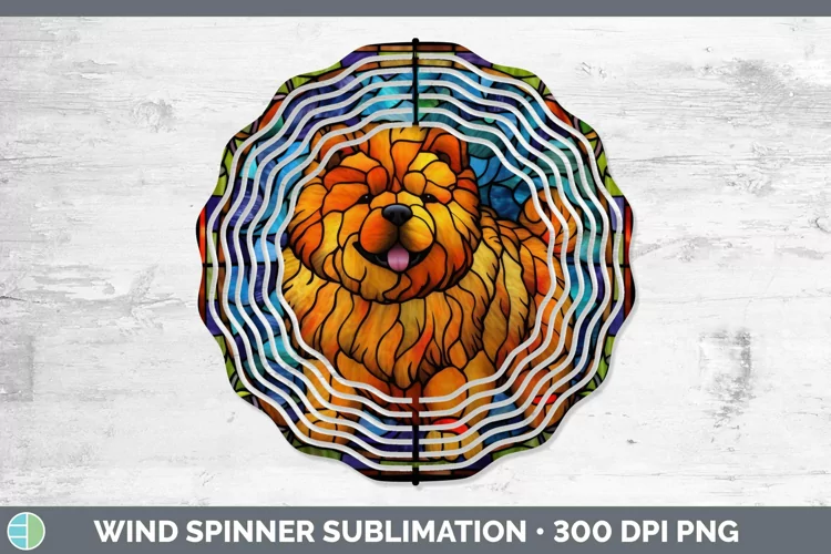 Stained Glass Dog Chow Chow Wind Spinner Sublimation Spinner