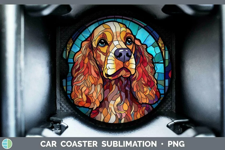 Stained Glass Dog Cocker Spaniel Car Coaster Sublimation Coa