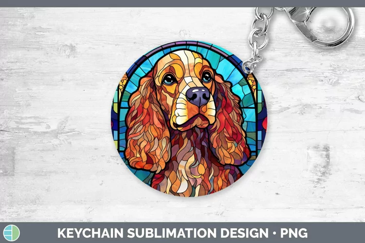 Stained Glass Dog Cocker Spaniel Keychain Sublimation Keyrin