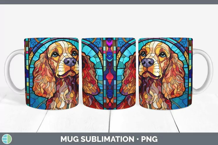Stained Glass Dog Cocker Spaniel Mug Wrap Sublimation Coffee