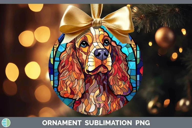 Stained Glass Dog Cocker Spaniel Ornament Sublimation Bauble