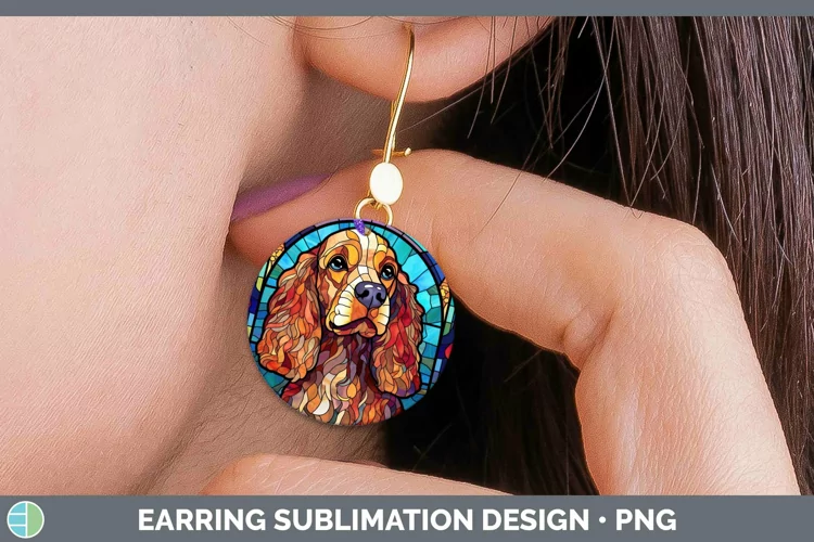 Stained Glass Dog Cocker Spaniel Round Earrings Sublimation