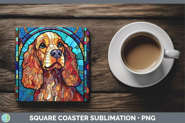 Stained Glass Dog Cocker Spaniel Square Coaster Sublimation