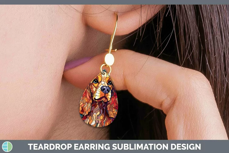 Stained Glass Dog Cocker Spaniel Teardrop Earrings Sublimati