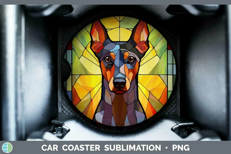 Stained Glass Dog Doberman Pinscher Car Coaster Sublimation