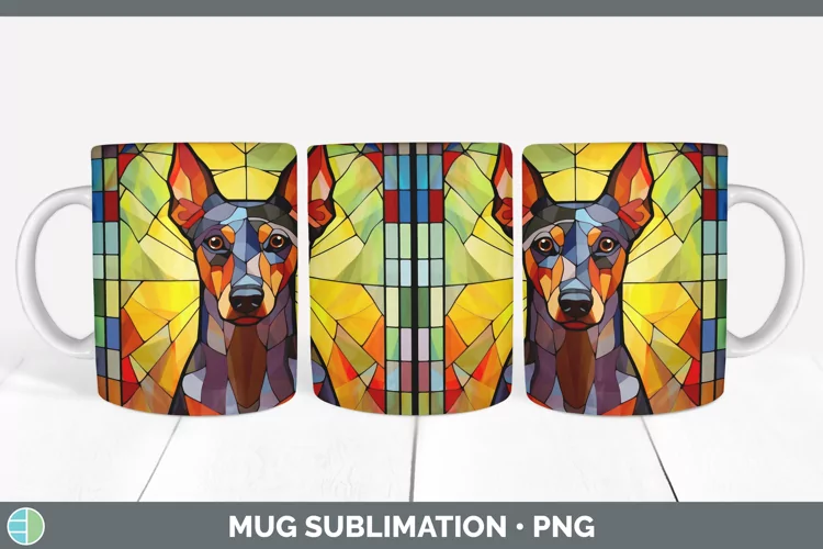 Stained Glass Dog Doberman Pinscher Mug Wrap Sublimation Cof
