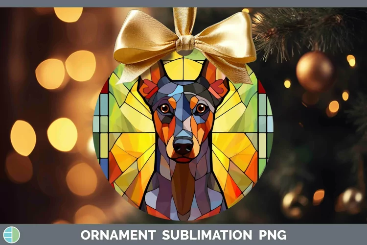 Stained Glass Dog Doberman Pinscher Ornament Sublimation Bau