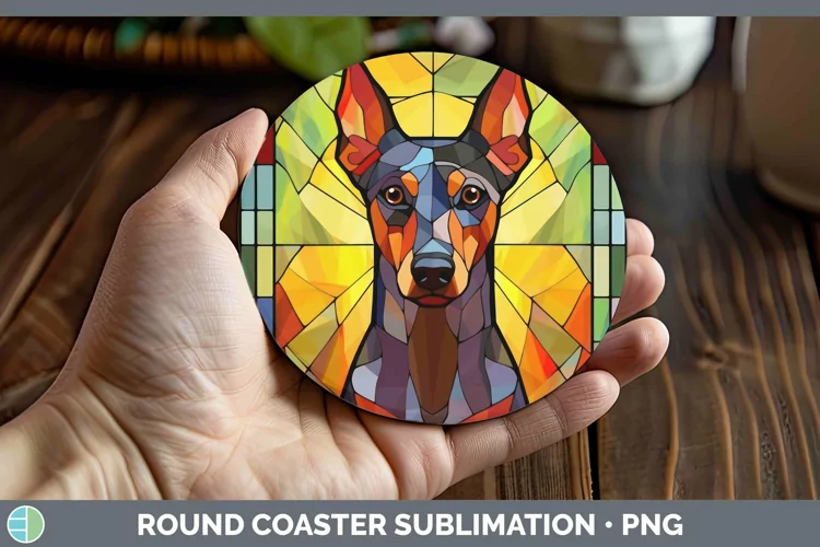 Stained Glass Dog Doberman Pinscher Round Coaster Sublimatio