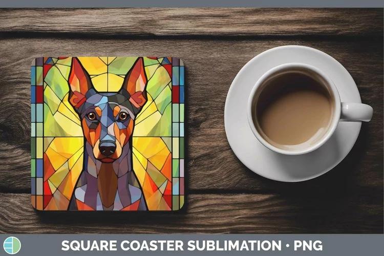 Stained Glass Dog Doberman Pinscher Square Coaster Sublimati