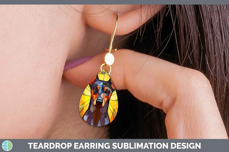 Stained Glass Dog Doberman Pinscher Teardrop Earrings Sublim