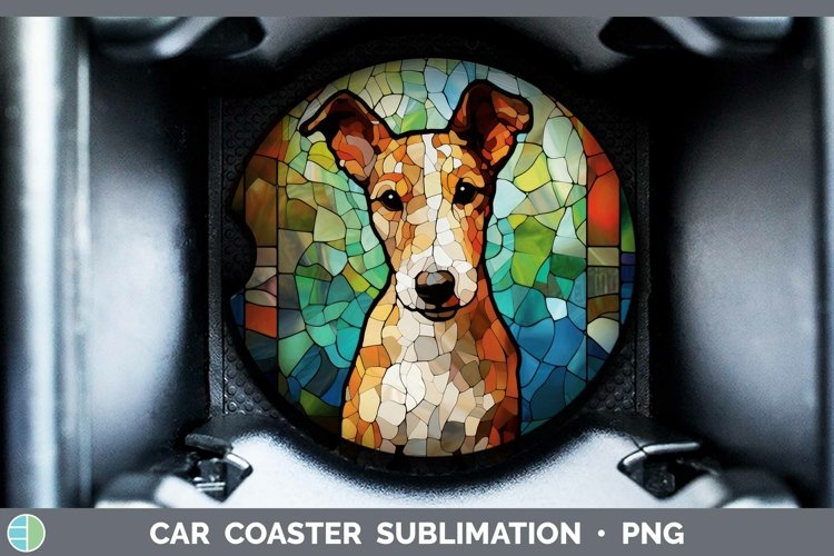 GorgeousStained Glass Dog Car Coaster design.