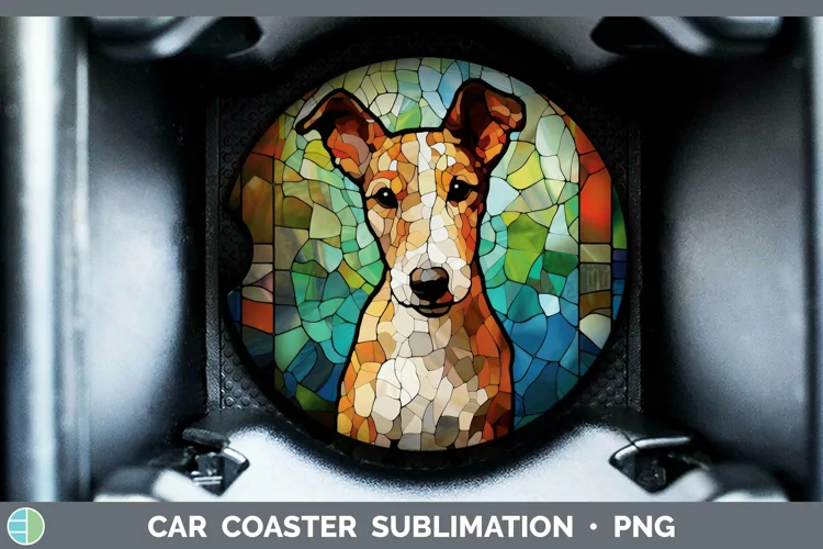 Stained Glass Dog Fox Terrier Dog Car Coaster Sublimation Co