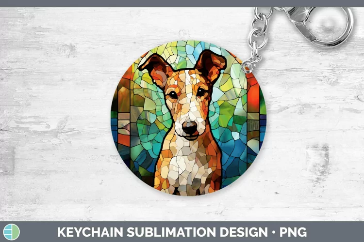 Stained Glass Dog Fox Terrier Dog Keychain Sublimation Keyri