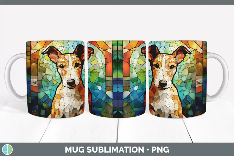 Stained Glass Dog Fox Terrier Dog Mug Wrap Sublimation Coffe