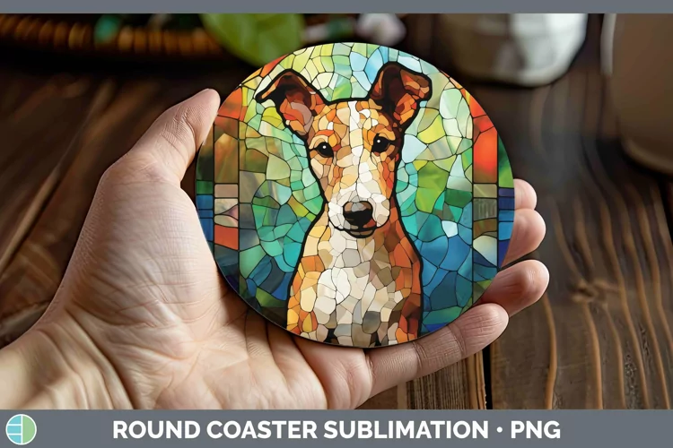 Stained Glass Dog Fox Terrier Dog Round Coaster Sublimation