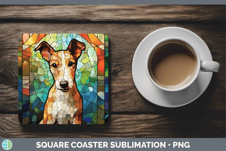 Stained Glass Dog Fox Terrier Dog Square Coaster Sublimation
