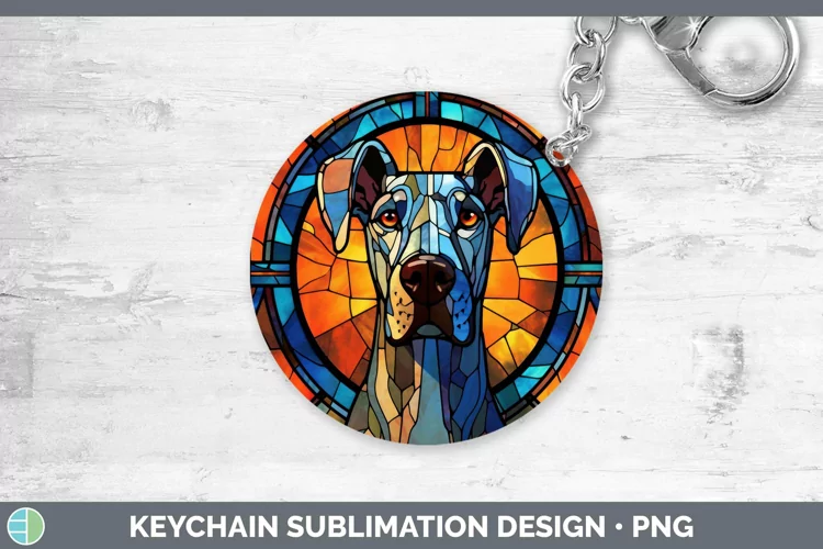 Stained Glass Dog Great Dane Keychain Sublimation Keyring De