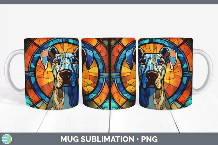 Stained Glass Dog Great Dane Mug Wrap Sublimation Coffee Cup