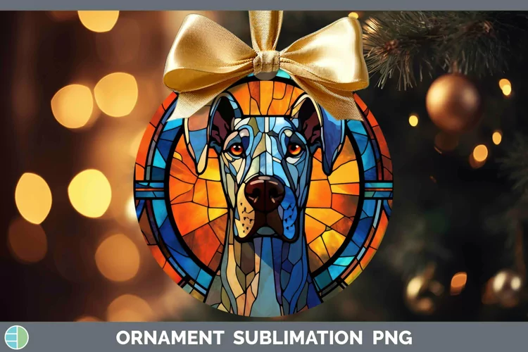 Stained Glass Dog Great Dane Ornament Sublimation Bauble Des