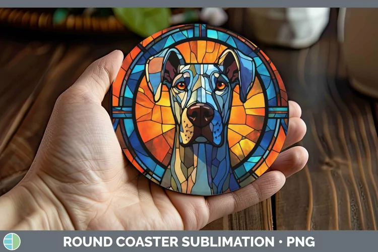 Stained Glass Dog Great Dane Round Coaster Sublimation Coast