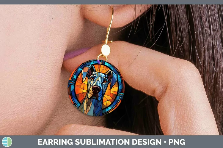 Stained Glass Dog Great Dane Round Earrings Sublimation Earr