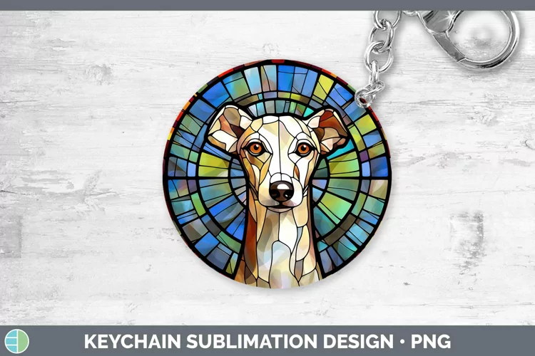 Stained Glass Dog Greyhound Keychain Sublimation Keyring Des