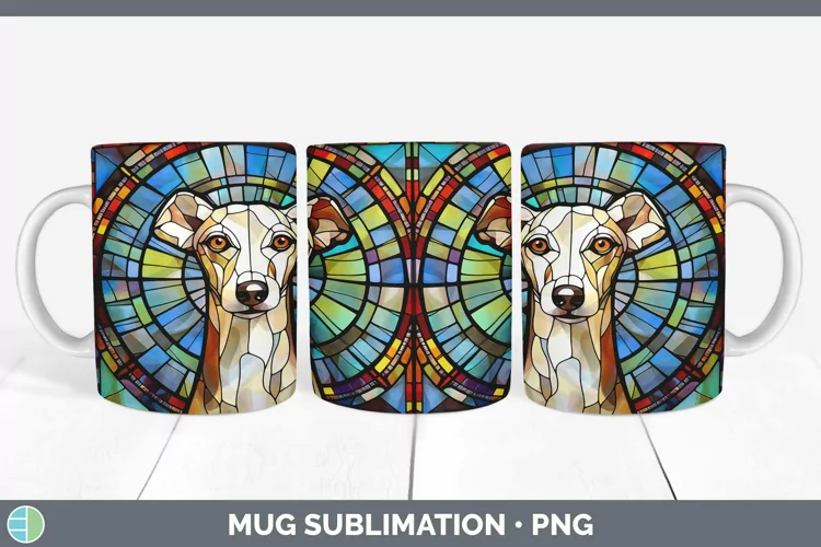 Stained Glass Dog Greyhound Mug Wrap Sublimation Coffee Cup