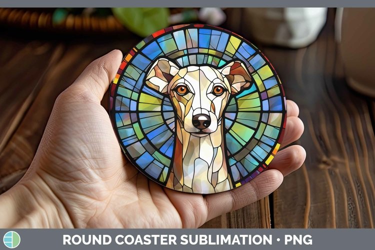 GorgeousStained Glass Dog Round Coaster design.