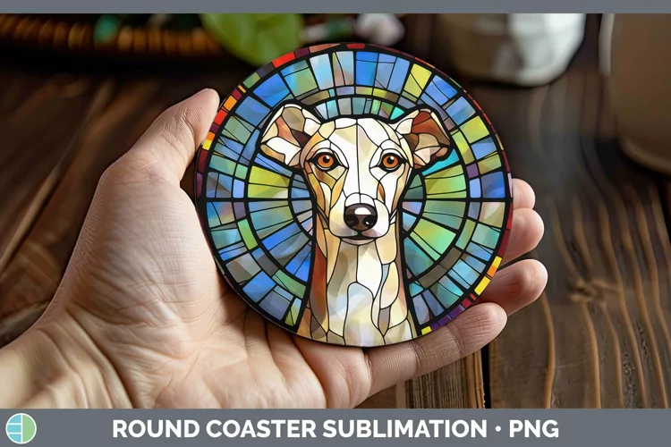 Stained Glass Dog Greyhound Round Coaster Sublimation Coaste