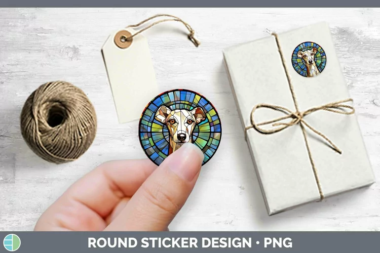 Stained Glass Dog Greyhound Stickers | Round Labels Designs