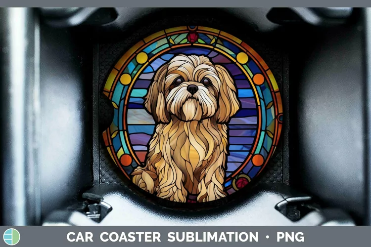 Stained Glass Dog Lhasa Apso Car Coaster Sublimation Coaster