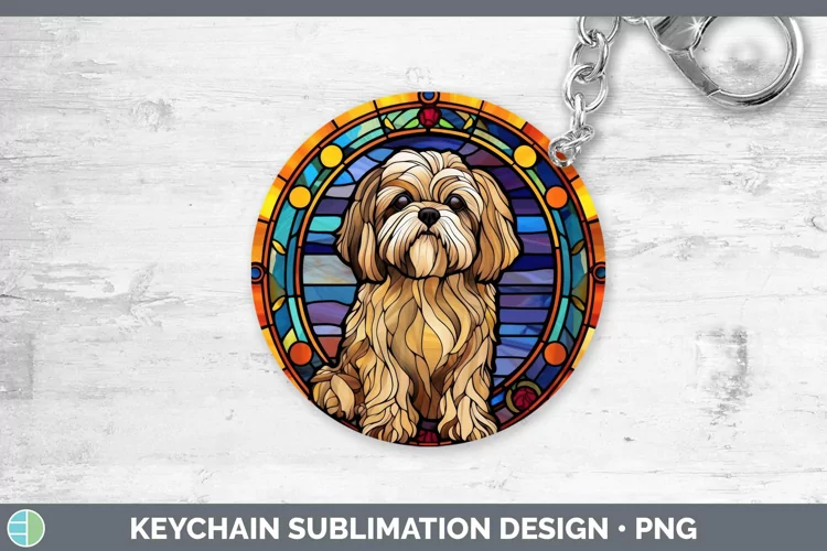 Stained Glass Dog Lhasa Apso Keychain Sublimation Keyring De