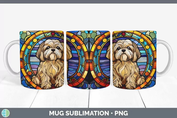 Stained Glass Dog Lhasa Apso Mug Wrap Sublimation Coffee Cup