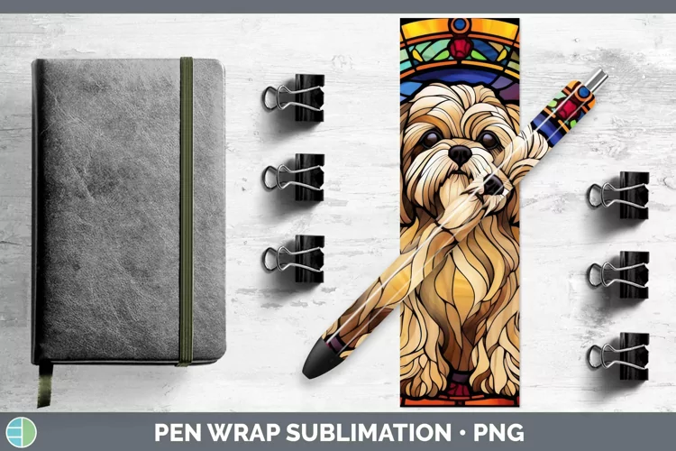 Stained Glass Dog Lhasa Apso Pen Wrap Sublimation Epoxy Pen