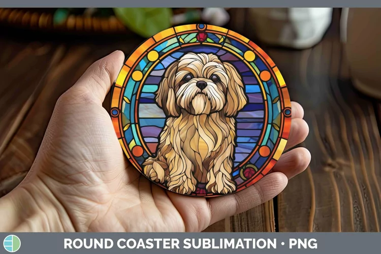 Stained Glass Dog Lhasa Apso Round Coaster Sublimation Coast