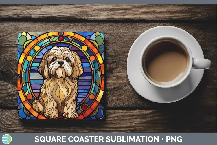 Stained Glass Dog Lhasa Apso Square Coaster Sublimation Coas