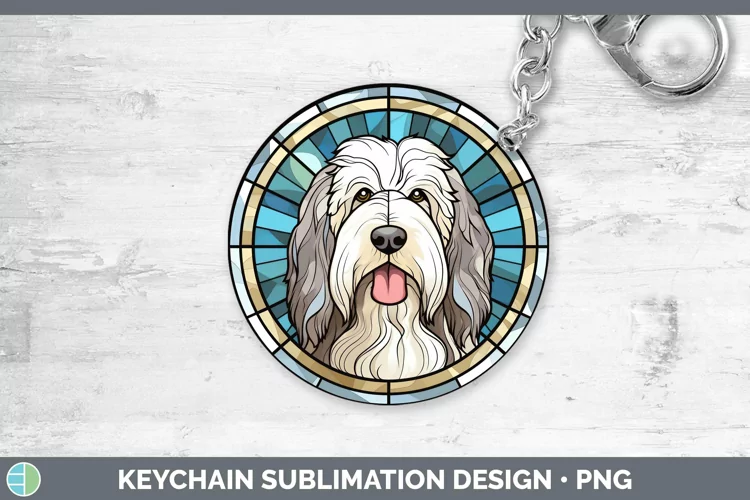 Stained Glass Dog Old English Sheepdog Keychain Sublimation