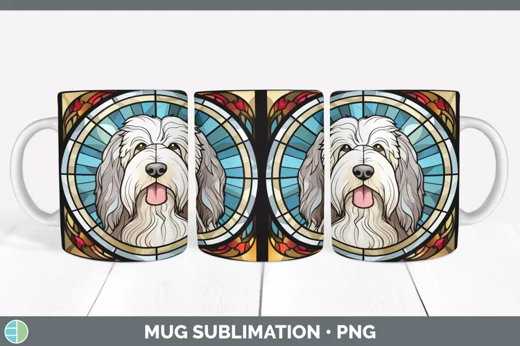 Stained Glass Dog Old English Sheepdog Mug Wrap Sublimation