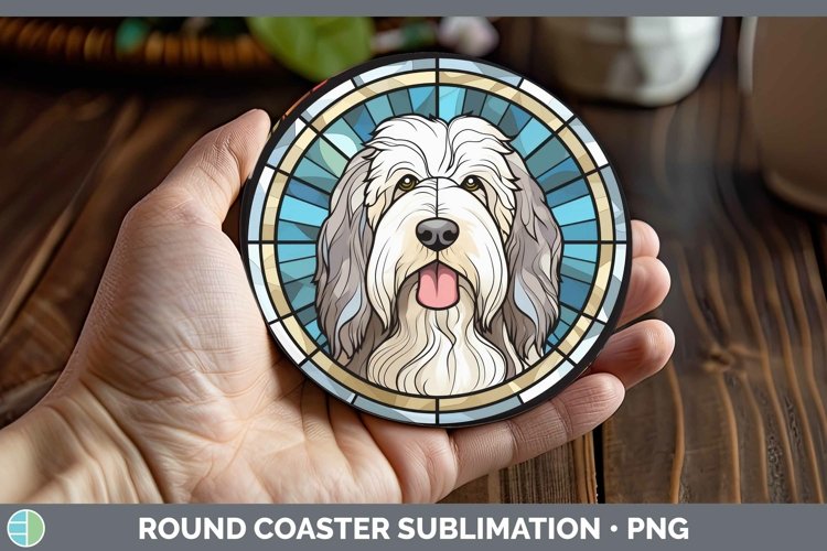 GorgeousStained Glass Dog Round Coaster design.