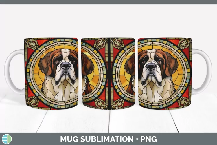 Stained Glass Dog Saint Bernard Mug Wrap Sublimation Coffee
