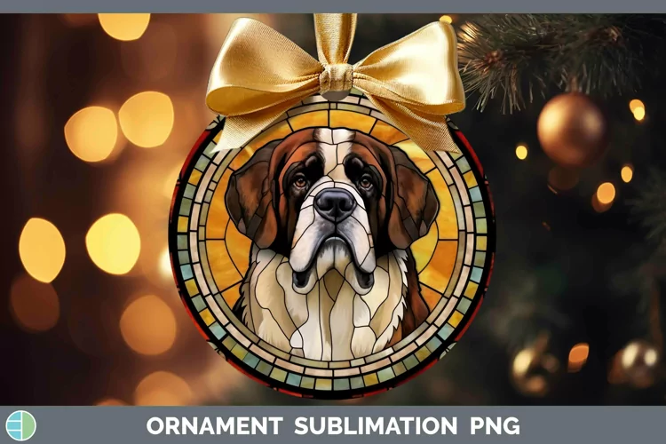 Stained Glass Dog Saint Bernard Ornament Sublimation Bauble