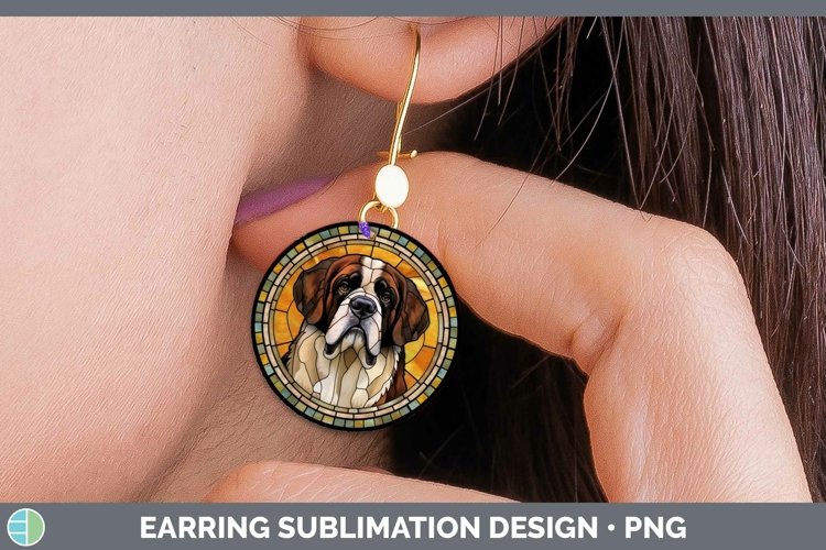 GorgeousStained Glass Dog Round Earrings design.