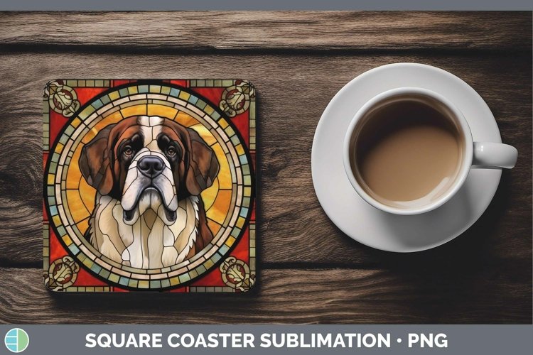 GorgeousStained Glass Dog Square Coaster design.