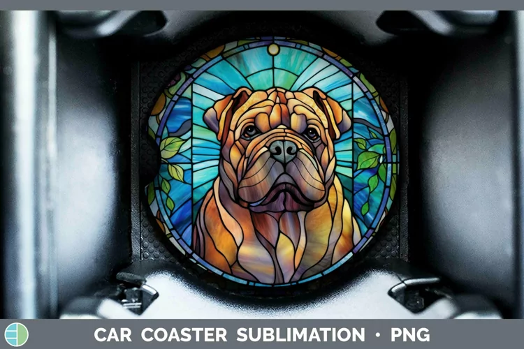 Stained Glass Dog Shar Pei Car Coaster Sublimation Coaster D