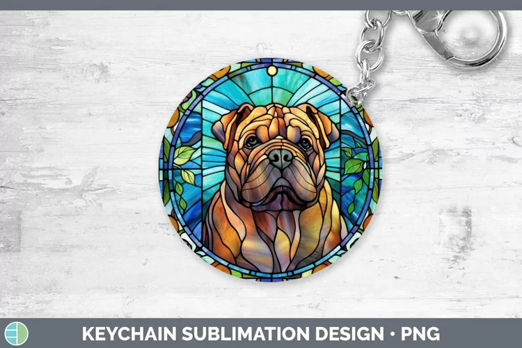 Stained Glass Dog Shar Pei Keychain Sublimation Keyring Desi