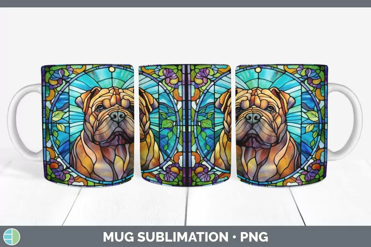 Stained Glass Dog Shar Pei Mug Wrap Sublimation Coffee Cup D