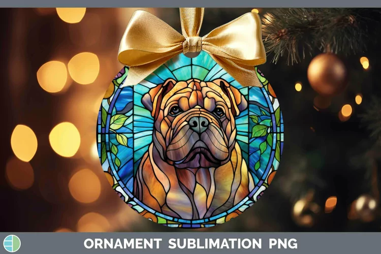 Stained Glass Dog Shar Pei Ornament Sublimation Bauble Desig